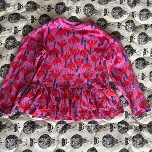 Hanna Andersson Girl Long Sleeve Print Peplum Top 6-7 years VGUC
